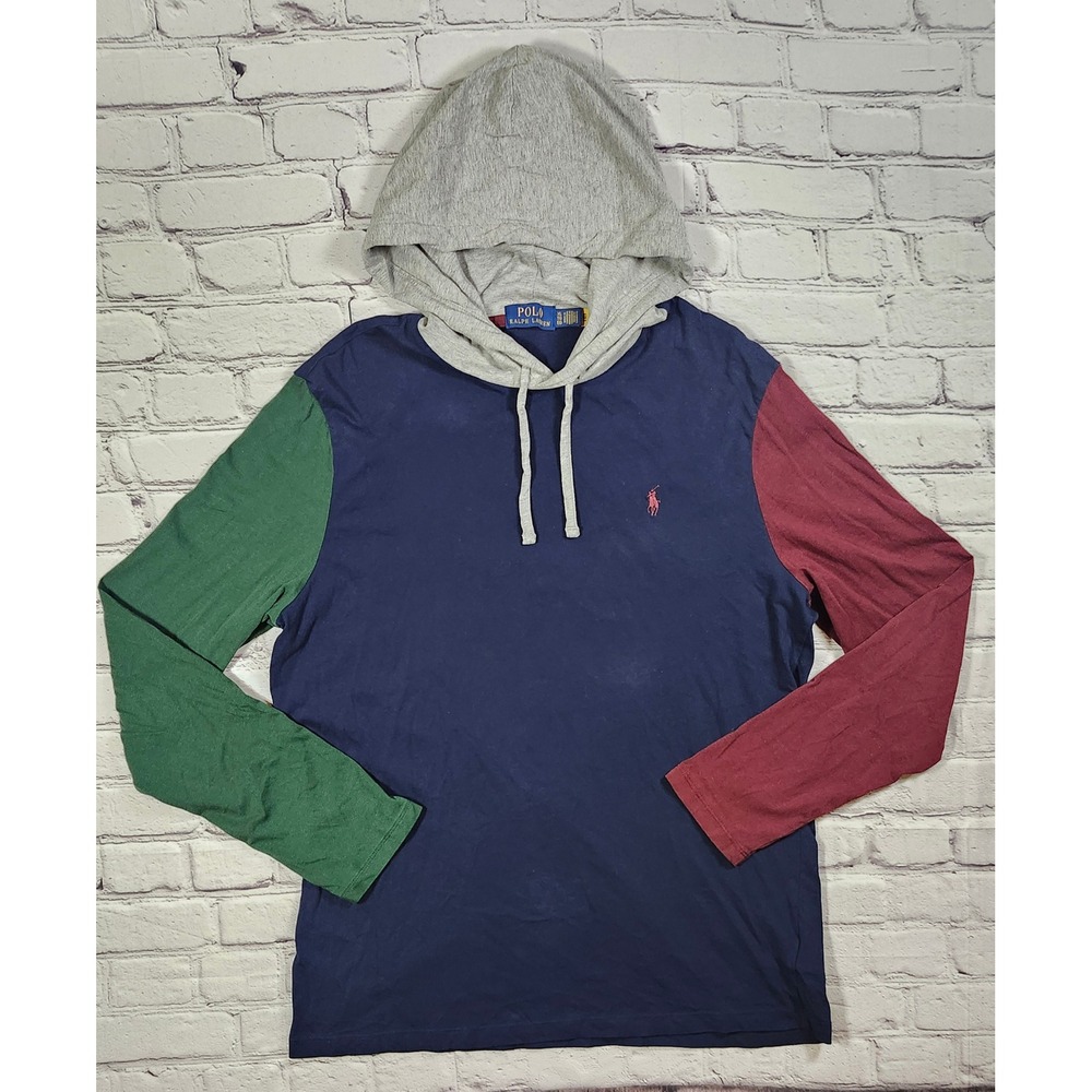 Polo Ralph Lauren Mens XL Colorblock Jersey Hooded T-Shirt Long Sleeve